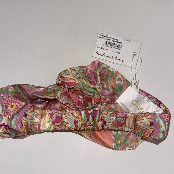 CAMILLA “Tea With Tuchinski” pink silk geo print woven twist boho headband
